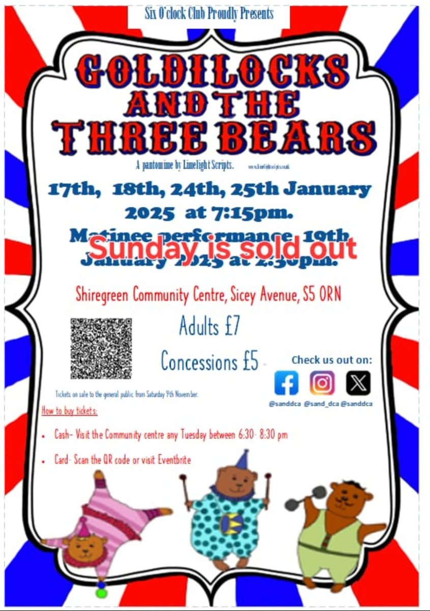 The Sunday performance is no longer available! 
Tickets are still available for this Friday and Saturday and next Friday and Saturday (17th, 18th, 24th and 25th January). 
Thanks to all for your support. Please keep sharing our poster. Let's fill our hall.