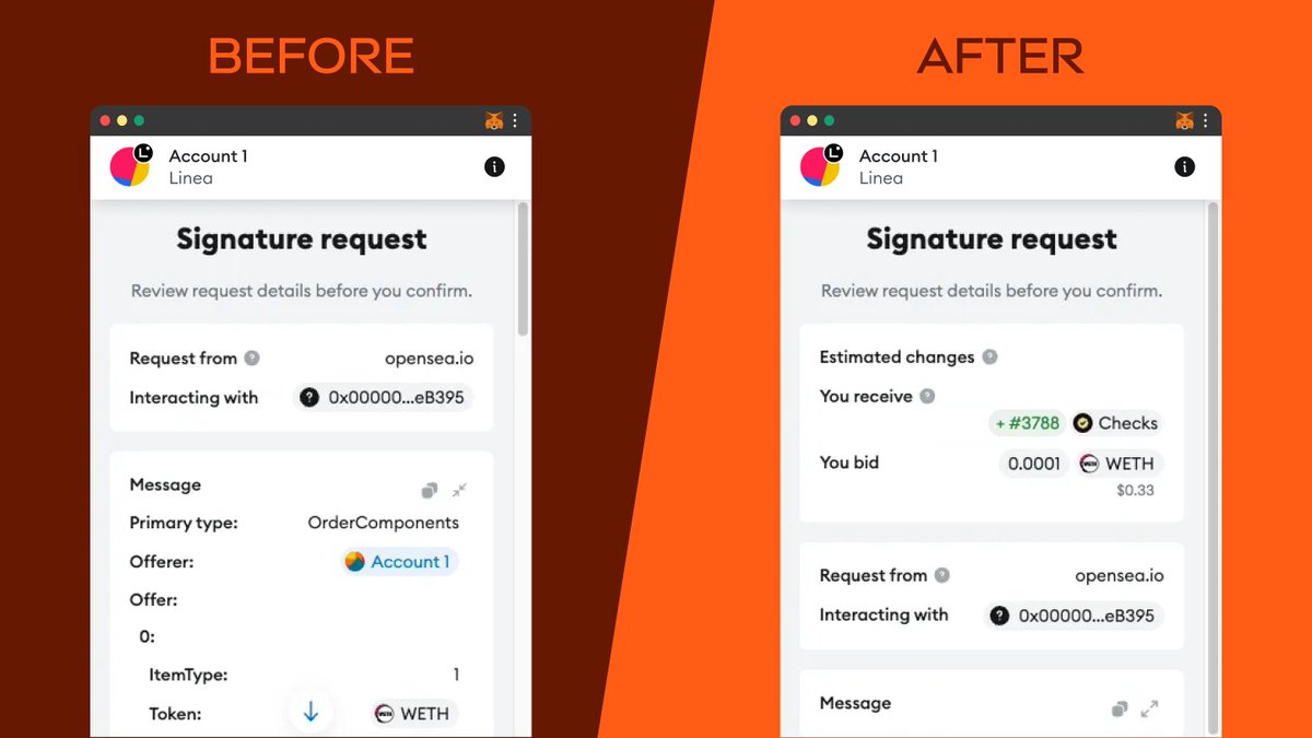 MetaMask's tweet photo. new 🦊 improvement just dropped:

signature requests are now so easy to read that even a fox could understand them. https://t.co/6UGrEFoXE4