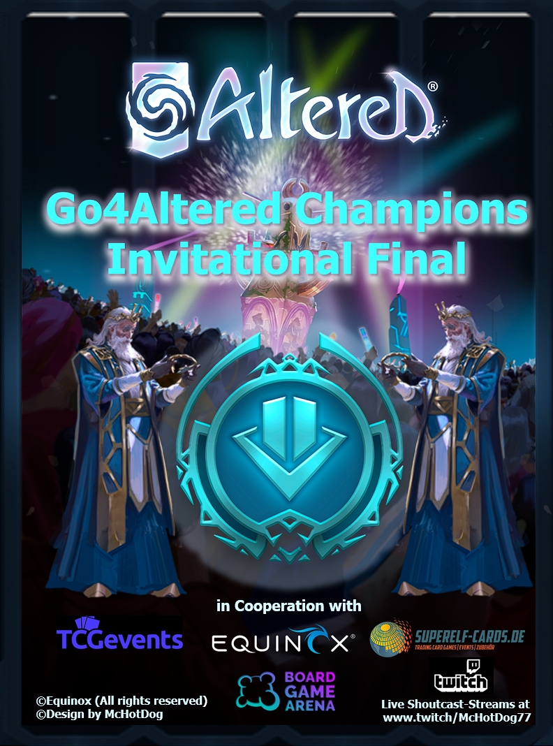 Dog77Mc's tweet photo. The Final of the Top 32 Players is coming closer and closer... Prepare for the final tournament of the Go4Altered Champion Invitational on Sunday 2025/02/09.  High ELO-ranked players will fight for the champion's crown this winter season on Board Game Arena! Be a part of it...! https://t.co/SyhntkHD9Z