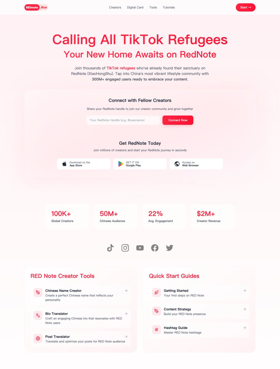 design_hacking's tweet image. TikTok Refugees on RedNote (Xiaohongshu), I built a platform to help you connect & grow! 🚀
✨ Shareable profile cards
✨ Chinese name generator
✨ Post translation tool
What’s missing? What do you need? Let me know! 👇
rednote.run
#tiktokrefugees #buildinpublic