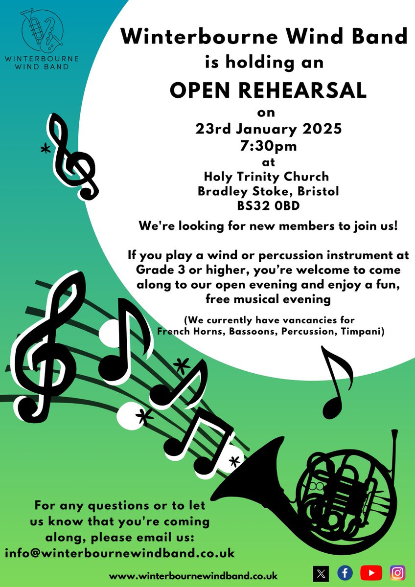 WinterbourneWi2's tweet photo. We're having an open rehearsal on 23rd Jan. Bring your intrument and join in 😀🎺..... #concertband https://t.co/kq9D4VXiGr