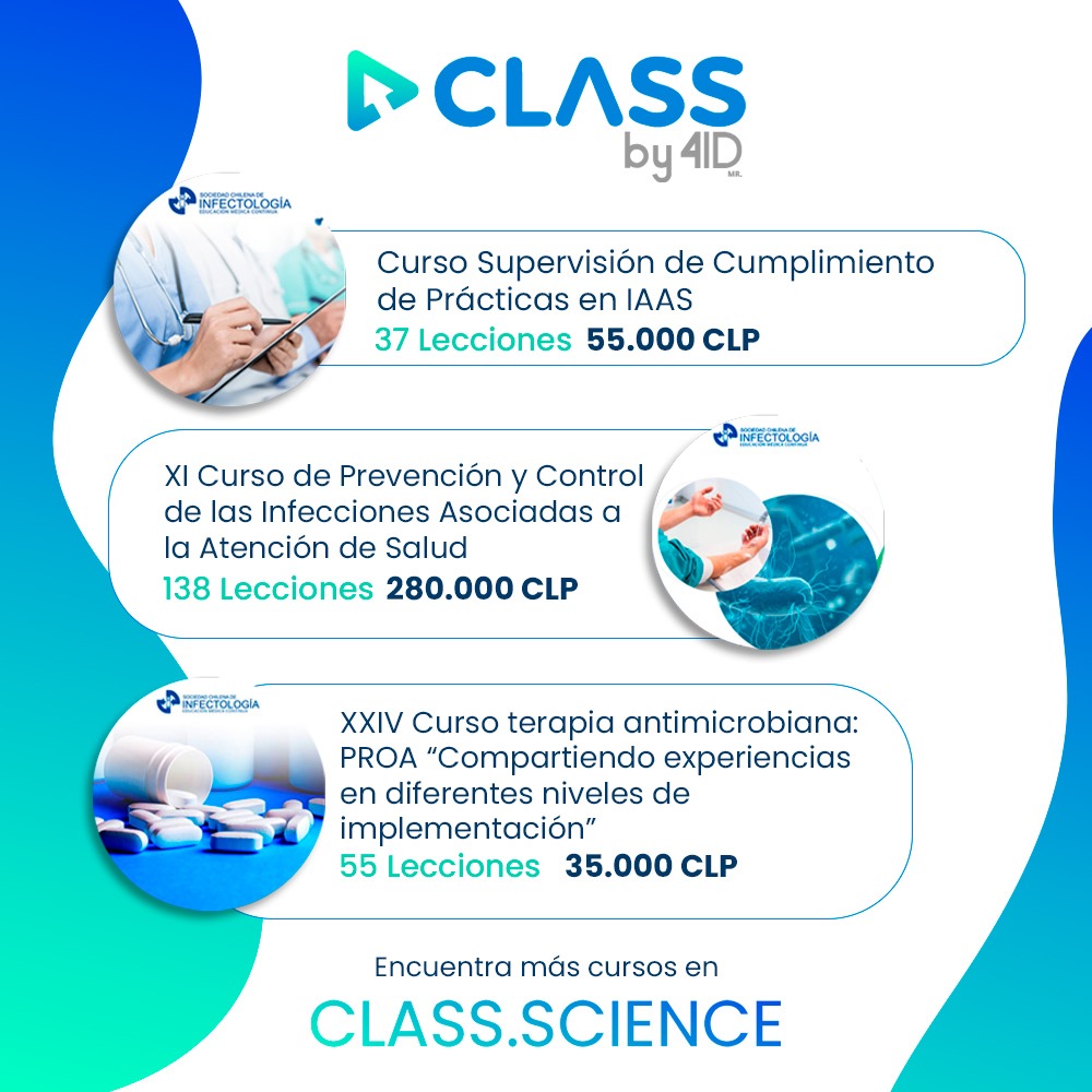 Perfecciona tus competencias con CLASS by 4ID
🔹 IAAS: 37 lecciones
🔹 Prevención y Control de IAAS (XI Edición): 138 lecciones
🔹 Terapia Antimicrobiana PROA: 55 lecciones
Inscríbete en class.science
#Infectología #EducaciónContinua #ProfesionalesDeLaSalud
