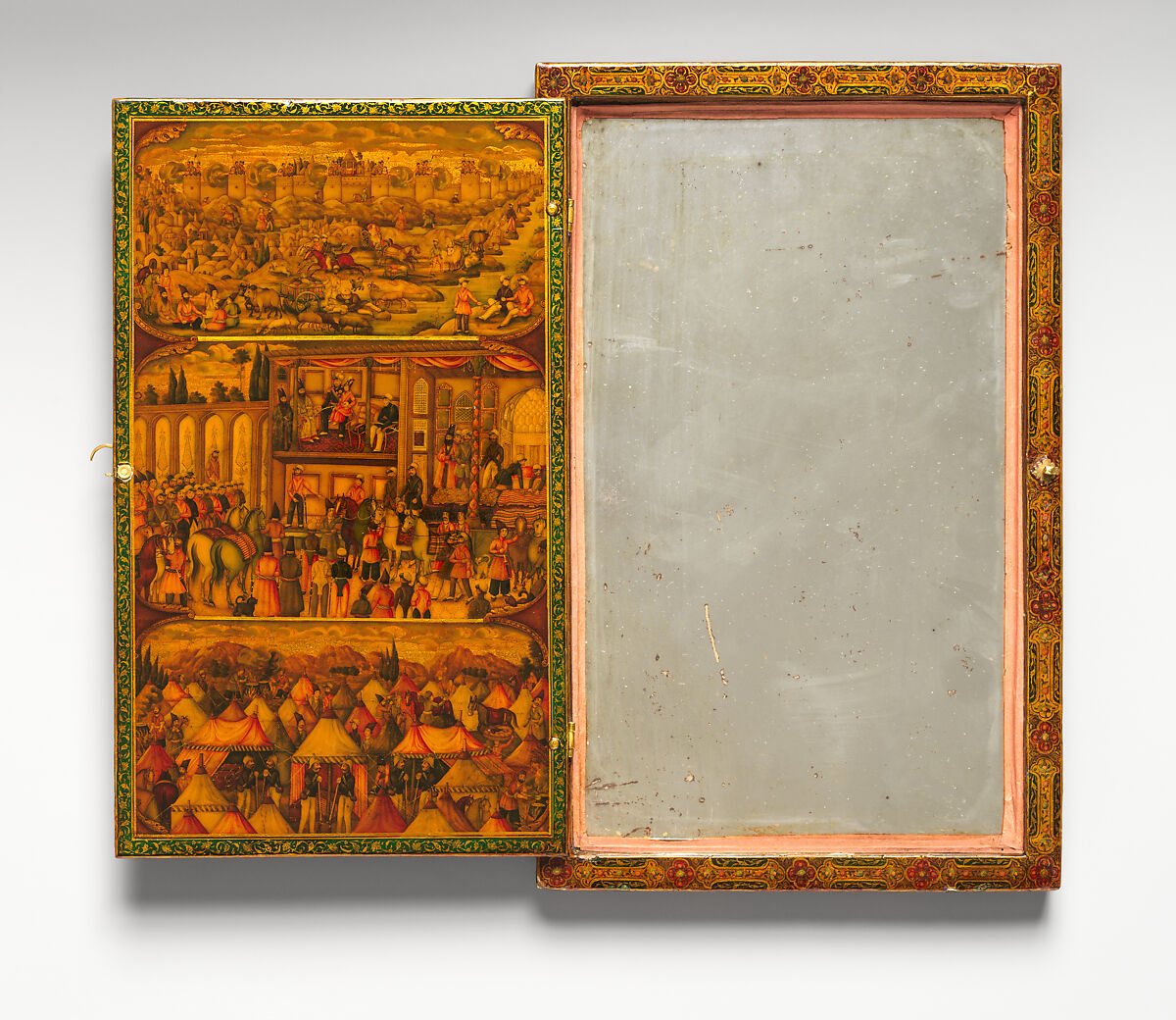 MENAAN987's tweet photo. Mirror Case Depicting the Meeting of Nasir al-Din Mirza and Tsar Nicholas I in Erivan and Satin Pouch
Muhammad Isma'il Isfahani
dated 1271 AH/1854 CE

#art.  #islamic_art https://t.co/mJHYEakqMS