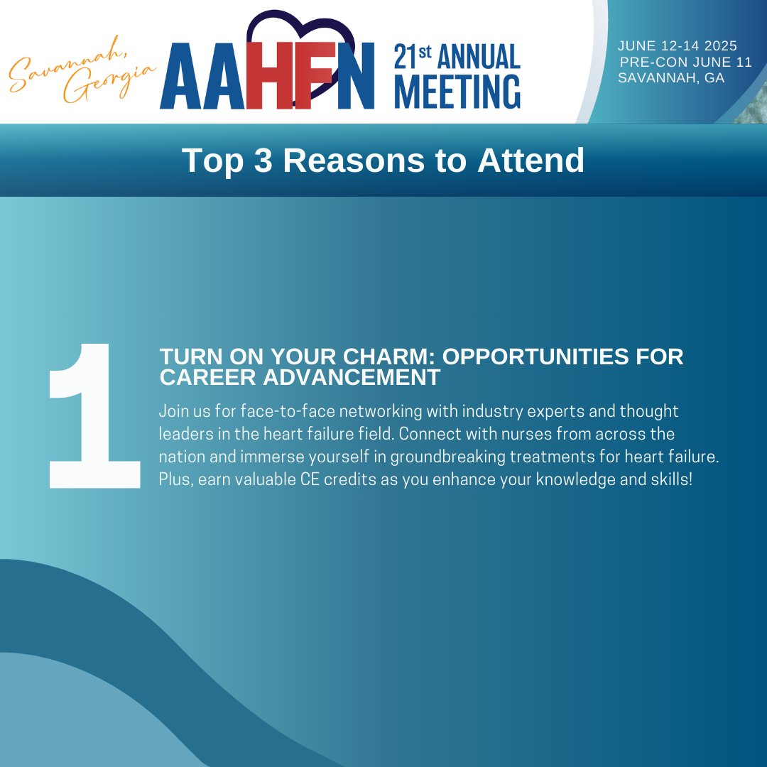 AAHFN's tweet photo. Join us in Savannah for the 2025 Annual Meeting! Here are the top 3 reasons you should attend.

https://t.co/jt1WR6lbXf
#AAHFN2024 https://t.co/fiIyueR3ZF
