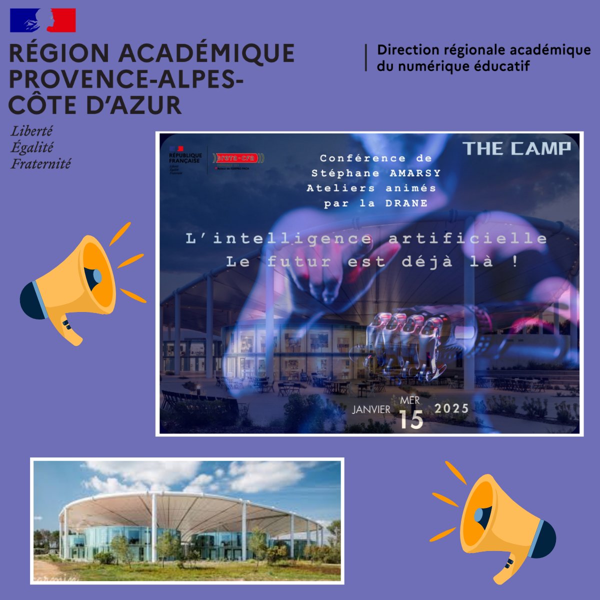 Lors du 4ème séminaire du GRETA-CFA Provence à <a href="/TheCamp/">The Camp</a>, la <a href="/DranePaca/">DRANE Provence-Alpes-Côte d'Azur</a> va animer des ateliers pratiques sur l'usage de l'#IA

Au programme : 
🔵 Acculturation 
🟡 Instructions génératives 
🟢 Agents conversationnels

Une belle journée de réflexions et de travail en perspective !