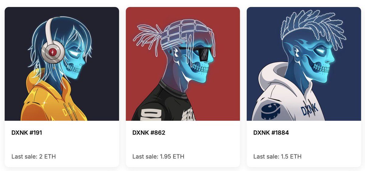 DXNK, led by <a href="/LoopOnChain/">LOOP (tokenize everything arc)⚡️</a> went from free mint to 0.35 ETH floor before reveal.  

After reveal, the floor fell to 0.22 ETH, with a few of the "Soul" types selling for 1.5+ ETH.

Don't we all miss those fun mint + pop off + reveal + damn I didn't get a grail vibes?
