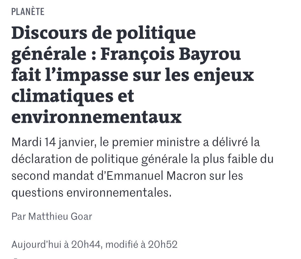 lesecologistes0's tweet photo. Grosse déception dans le #DPG de François @Bayrou qui sacrifie les enjeux écologiques !…
Il est encore temps de corriger le #Budget2025 pour remettre la Planification écologique au centre du projet
#DirectAN #DiscoursdePolitiqueGenerale
https://t.co/O3uyw7DAJl https://t.co/W5ACr4yxcD