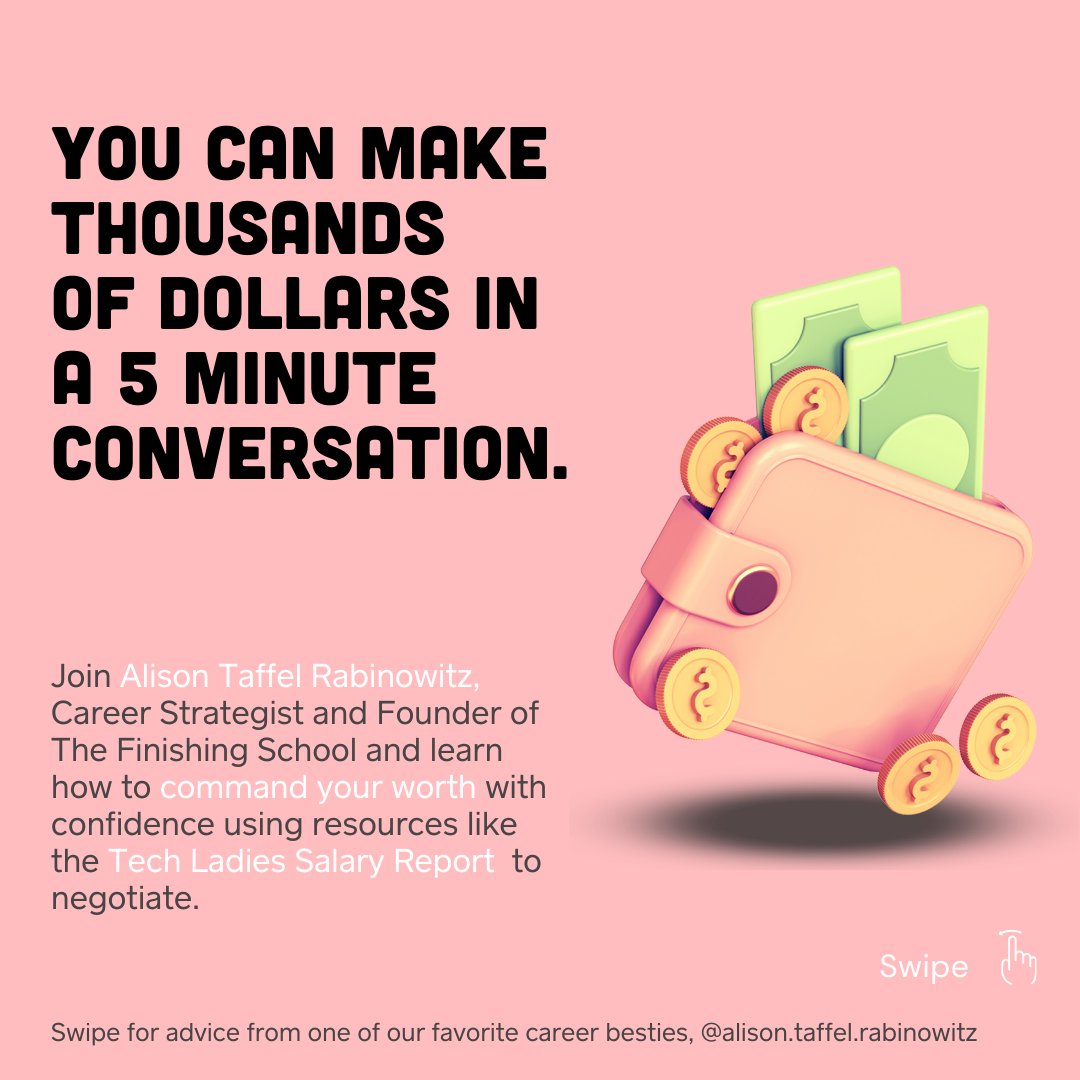 jointechladies's tweet image. We’re loving these negotiation tips from Alison Taffel Rabinowitz, Founder of The Finishing School!
Join her virtual class THIS Wednesday to learn how to use the Tech Ladies Salary Report as your secret weapon.

RSVP now: lu.ma/TL-negotiation

#TechLadies #NegotiationTips
