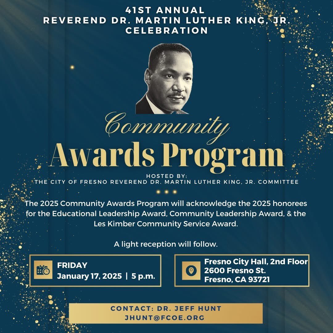 The <a href="/CityofFresno/">City of Fresno</a> MLK Unity Committee would like for you to join us as we celebrate the Life and legacy of the Rev. Dr. Martin Luther King Jr.