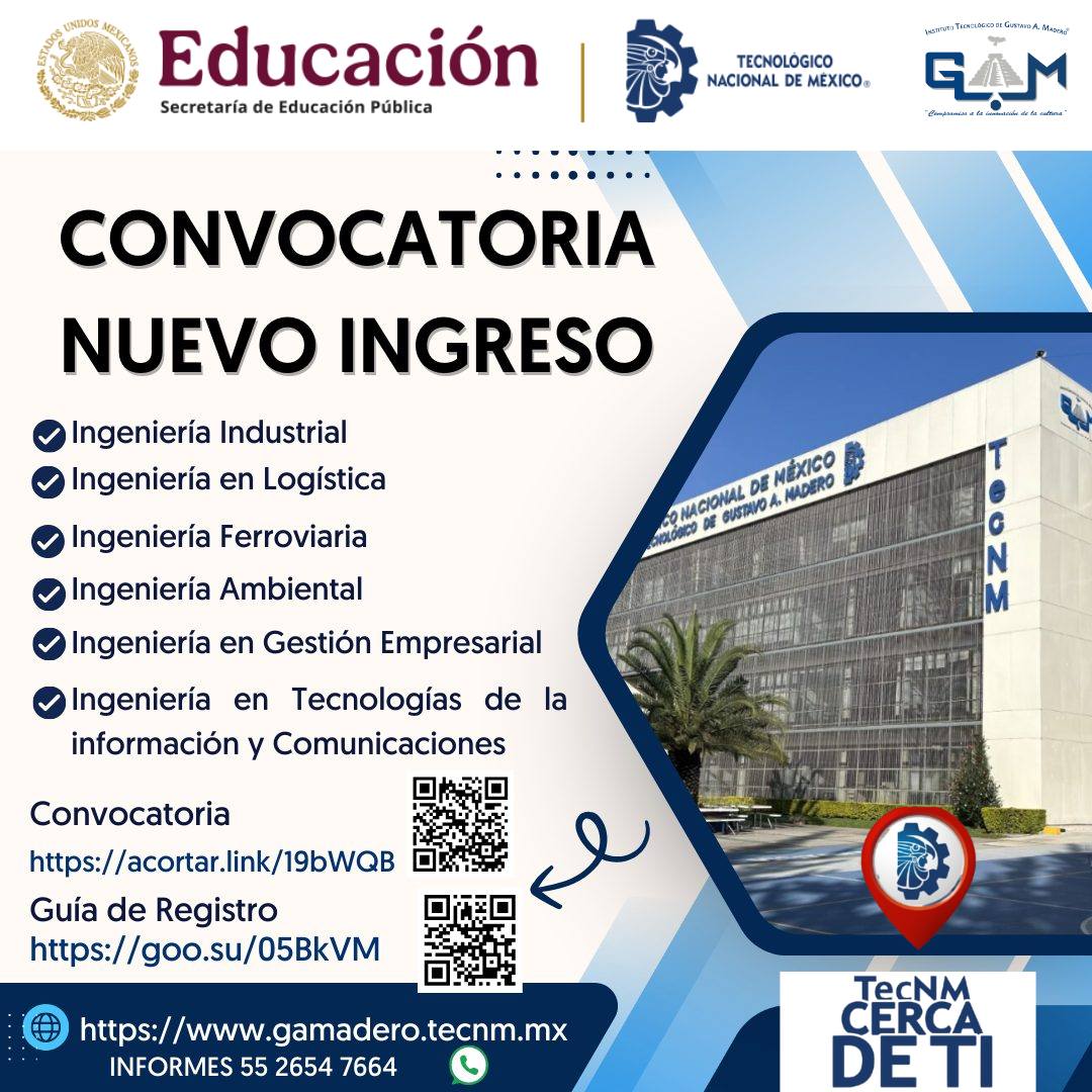 tecnm_itgam's tweet photo. CONVOCATORIA  DE INGRESO PERIODO ENERO-JUNIO 2025 
Inicio de clases 27 de enero de 2025.
Consulta nuestra convocatoria
Guía de registro
📷https://t.co/ZQuj0Udp6m
Visita nuestra página oficial https://t.co/GM6eaXckd7
Informes vía WhatsApp al 5526547664
#TecNMCercaDeTi https://t.co/w3hB61KjIW