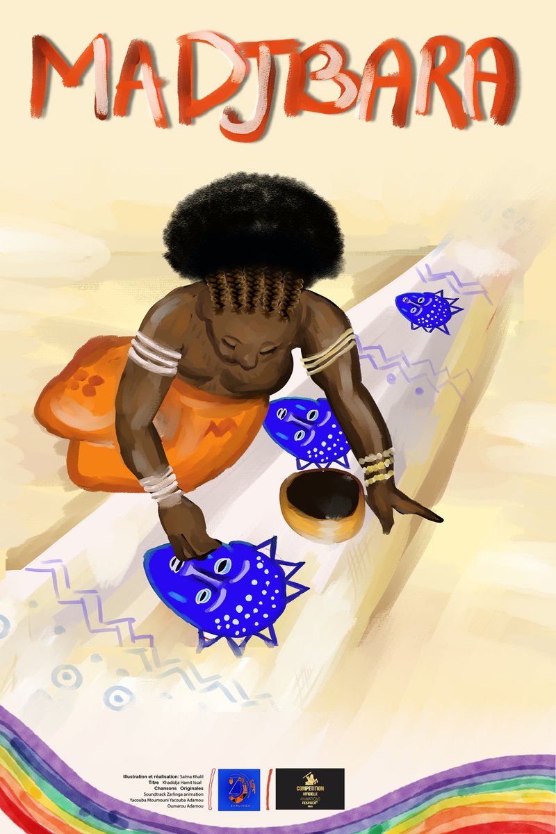 #Madjbara (arc-en ciel) est un court-métrage d’animation qui transporte les spectateurs d’une Afrique ancestrale authentique à une #Afrique contemporaine "relookée" par la dépigmentation.
Je suis honorée de représenter mon pays  le #Tchad  à cette  29ème édition du #Fespaco.