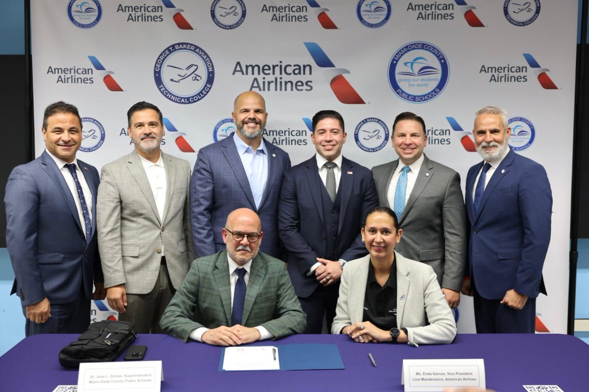 SuptDotres's tweet photo. Thrilled to announce a new partnership between @AmericanAir and @MDCPS! Together with @Baker_Aviation Technical College, we’re paving the way for students to pursue exciting careers in aviation maintenance. This collaboration connects students with hands-on opportunities and mentorship from Miami-based airline's aviation maintenance technicians (AMTs), fostering the next generation of aviation professionals. Special thanks to Rene Mantilla, Assistant Superintendent for the Office of Post Secondary Career and Technical Education, for making this auspicious event happen. #YourBestChoiceMDCPS
