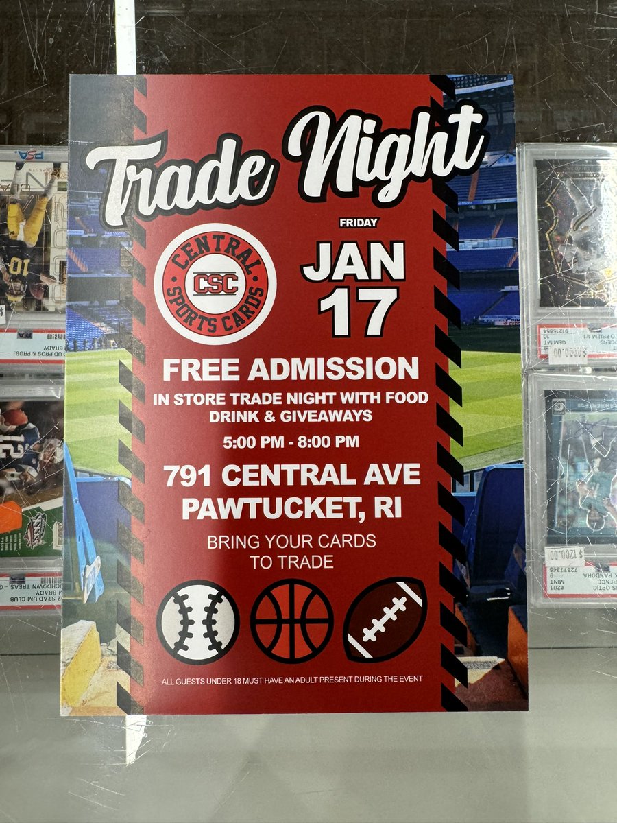 centralcardshop's tweet photo. This Friday, in store trade night featuring contests, giveaways and pizza. All collectors are encouraged to bring cards to trade with other collectors. There will be specials throughout the night. #topps #whodoyoucollect #upperdeck #tradenight https://t.co/jI7GvfYctA