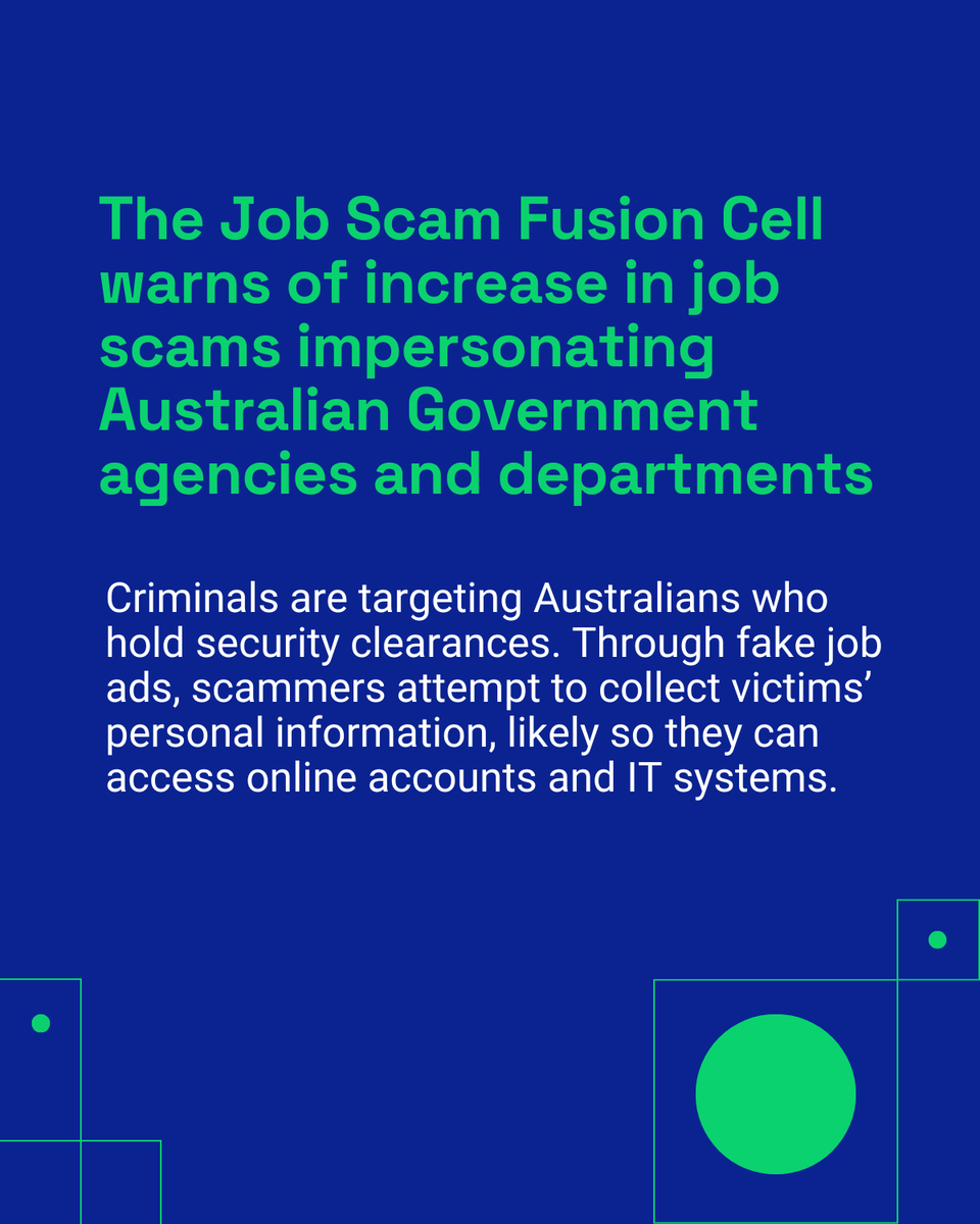 Verify that a job is real by independently finding the careers page for the government agency or department listing the role. You can also check <a href="/PublicServiceAU/">The Australian Public Service</a>’s jobs board.  

Report job scams to Scamwatch even if there was no financial loss: bit.ly/40i1k5n