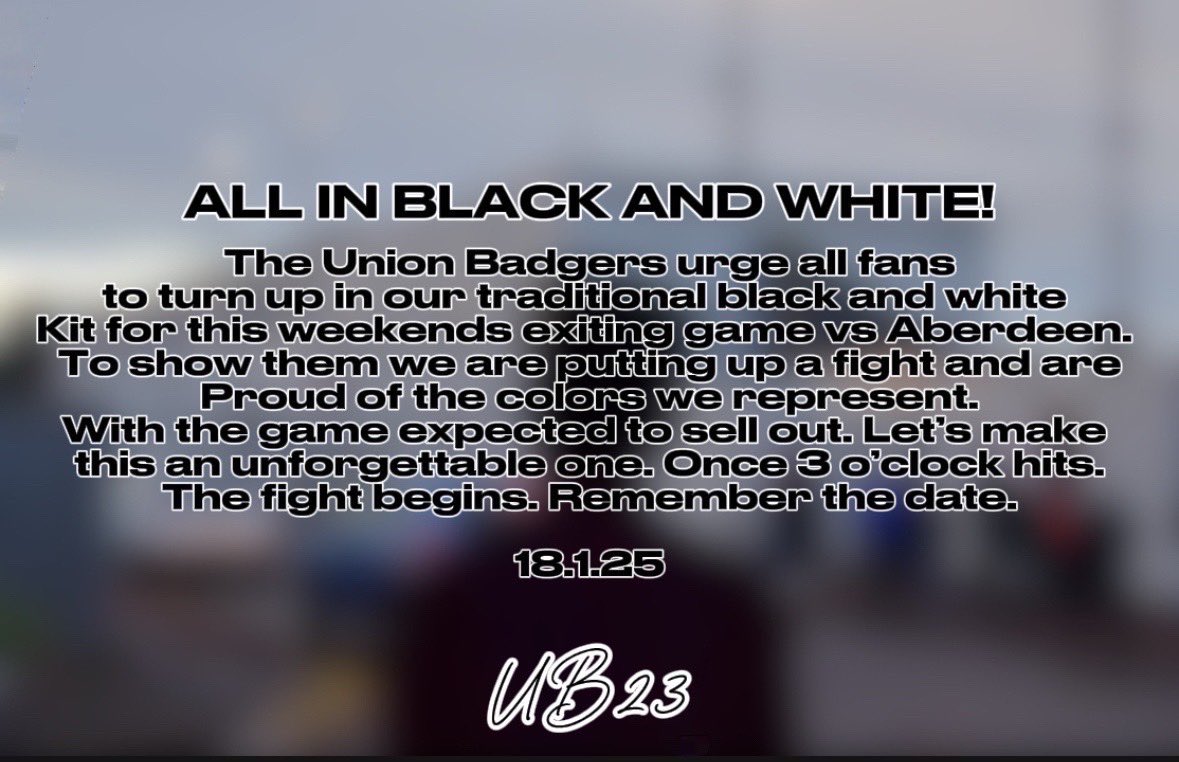 UnionBadgers's tweet image. ALL IN BLACK AND WHITE Aberdeen (H)