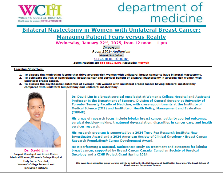 WCH Med Grand Rounds (@wchmgr) on Twitter photo Join Dr. David Lim <a href="/DavidLimMD/">David W. Lim</a> on Jan 22 at 12 noon for "Bilateral Mastectomy in Women with Unilateral Breast Cancer: Managing Patient Fears versus Reality". Join Dr. David Lim <a href="/DavidLimMD/">David W. Lim</a> on Jan 22 at 12 noon for "Bilateral Mastectomy in Women with Unilateral Breast Cancer: Managing Patient Fears versus Reality".