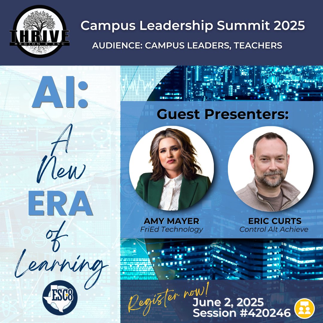 Join us for A New ERA of Learning, where we explore strategies to elevate teaching with keynote speakers Amy Mayer and Eric Curts! 

Register Today! 
txr8.escworks.net/catalog/sessio…