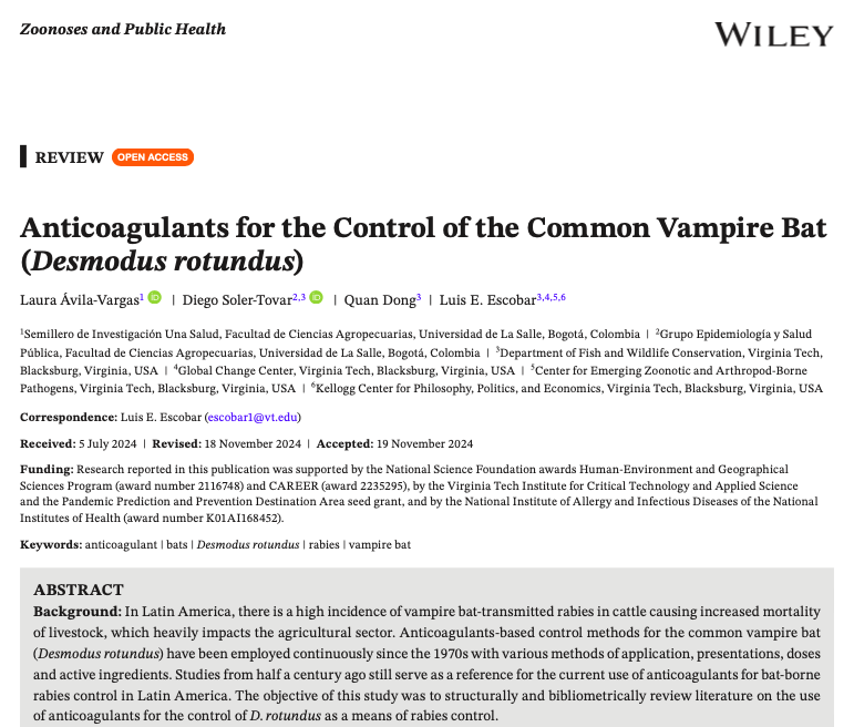 Diego Soler-Tovar (@dsolert) on Twitter photo We share our <a href="/Luis_Escobar_VT/">Luis E. Escobar</a> most recent publication on anticoagulants for the control of the common vampire #bat (Desmodus rotundus)... onlinelibrary.wiley.com/doi/10.1111/zp… We share our <a href="/Luis_Escobar_VT/">Luis E. Escobar</a> most recent publication on anticoagulants for the control of the common vampire #bat (Desmodus rotundus)... onlinelibrary.wiley.com/doi/10.1111/zp…