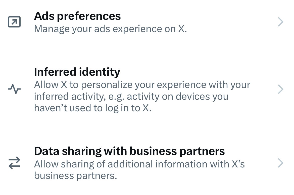 AFpost's tweet image. Users have discovered that X&apos;s “inferred identity” setting tracks their behavior even when they aren’t using the app.

By default, the setting is automatically turned on, requiring users to disable it manually.

Follow: @AFpost