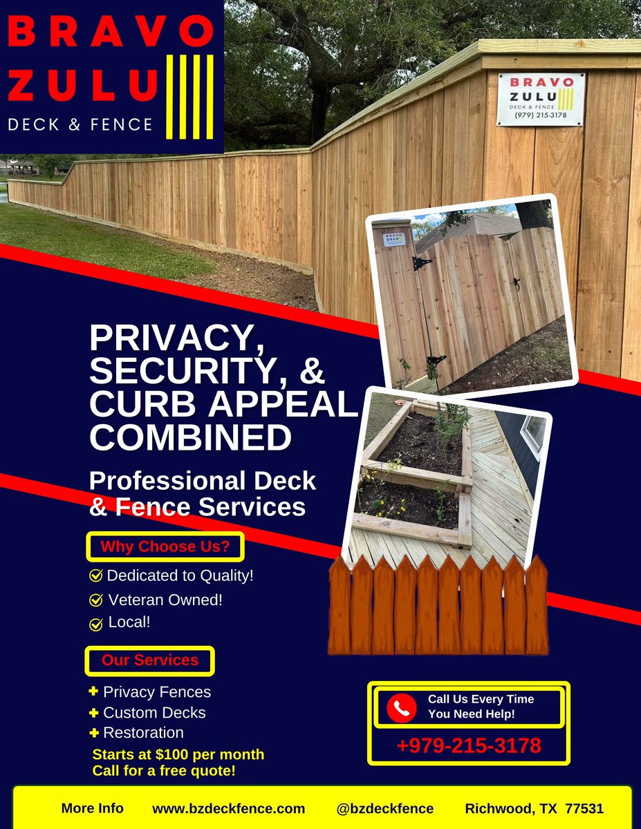 bzdeckfence's tweet photo. Craftsmanship You Can Count On!

Call or text (979) 215-3178
sean@bzdeckfence.com
https://t.co/w9qfvQPlNF https://t.co/YAWRvNh06q