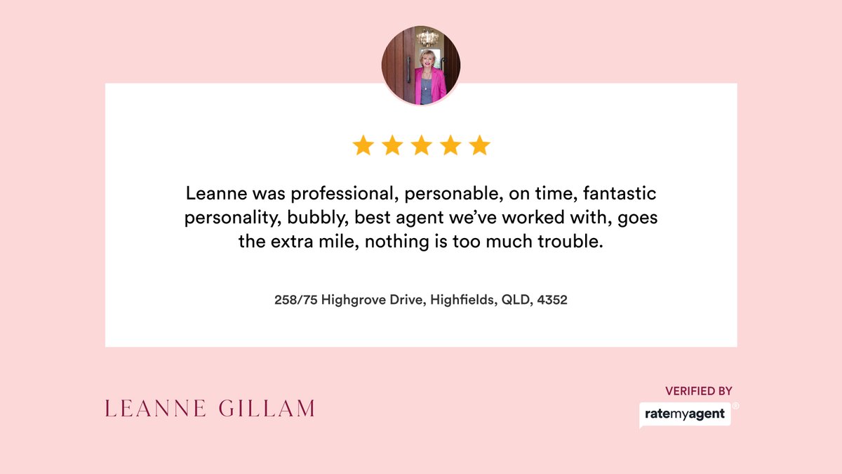 leanne_gillam's tweet photo. Our agent’s latest RateMyAgent review in Highfields
Highfields best agent, by far!

https://t.co/SEKrLFEVWU

...
#ratemyagent #realestate #Leanne_Gillam_Real_Estate https://t.co/USfjWQ1I9y