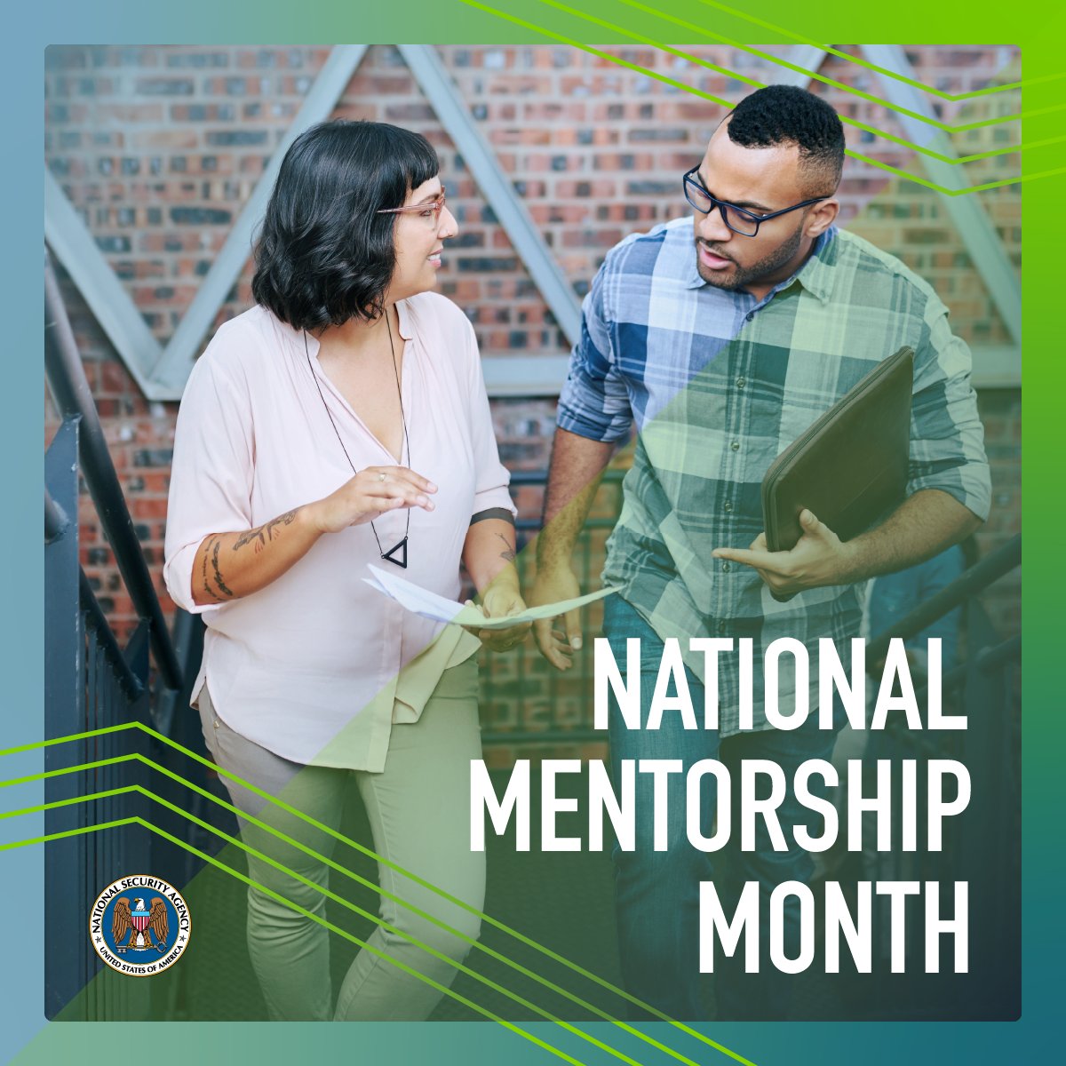 NSAGov's tweet image. National Mentorship Month is a great time to celebrate how mentorship drives careers at NSA. Learn how it’s impacted our team. bit.ly/4fnU4uo #mentorship #mentorshipmonth