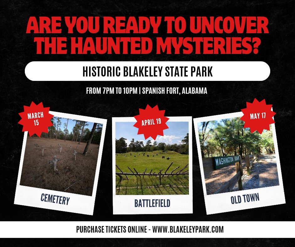 GhostHousewives's tweet photo. Join us for 3 paranormal events at @blakeleypark in 2025! Explore history & mystery at Spanish Fort, AL.
🎟️ Tickets: https://t.co/BjXrzEfnrD
💰 Proceeds support the park!
#GhostHuntingHousewives #HauntedHistory #BlakeleyStatePark #SupportHistory https://t.co/0nDu3wWSAy