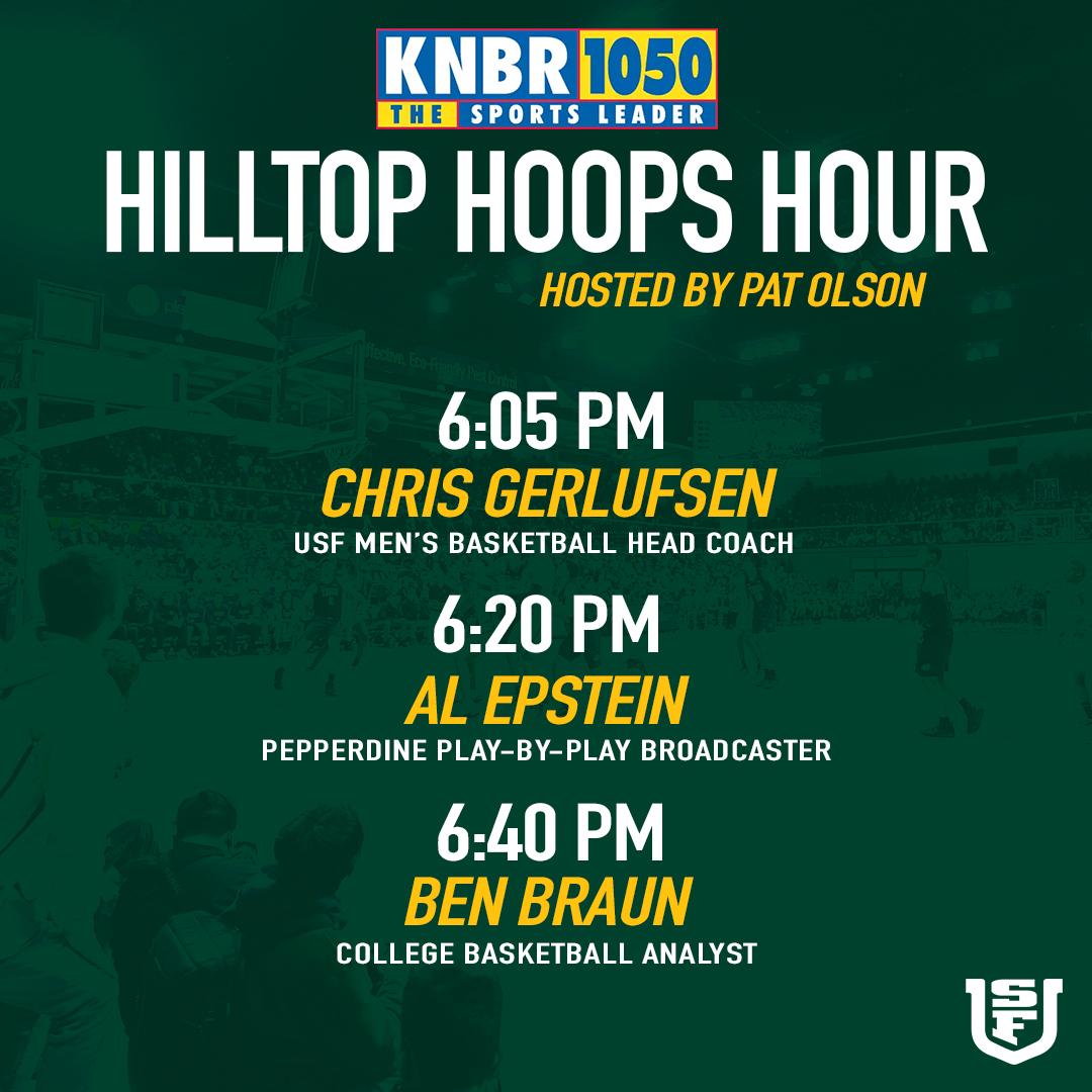 Join me live at 6:00 on <a href="/KNBR/">KNBR</a> 1050am as we talk <a href="/USFDonsMBB/">San Francisco Men's Basketball</a> and <a href="/WCChoops/">West Coast Conference Basketball</a> with <a href="/CoachCeeGee/">Chris Gerlufsen</a>, @PeppBasketball announcer Al Epstein and <a href="/coachbenbraun/">Ben Braun</a>.

#USFHoops / #WCCHoops

knbr.com/listen-live-on…
