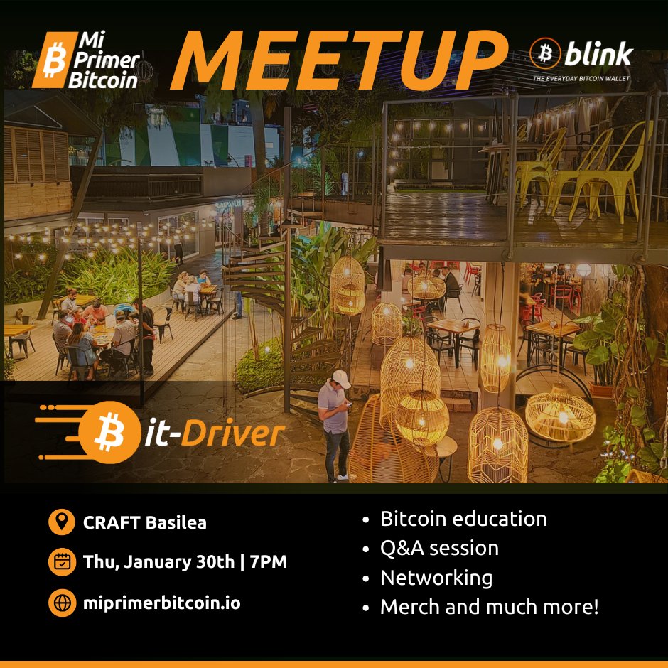 Join us on January 30th at 7 PM for our monthly #Bitcoin meetup in San Salvador! 🎉

Come and learn about Bitcoin! Network with dozens of Bitcoiners while enjoying live rock music, exciting raffles, and so much more.

This event is made possible thanks to the support of