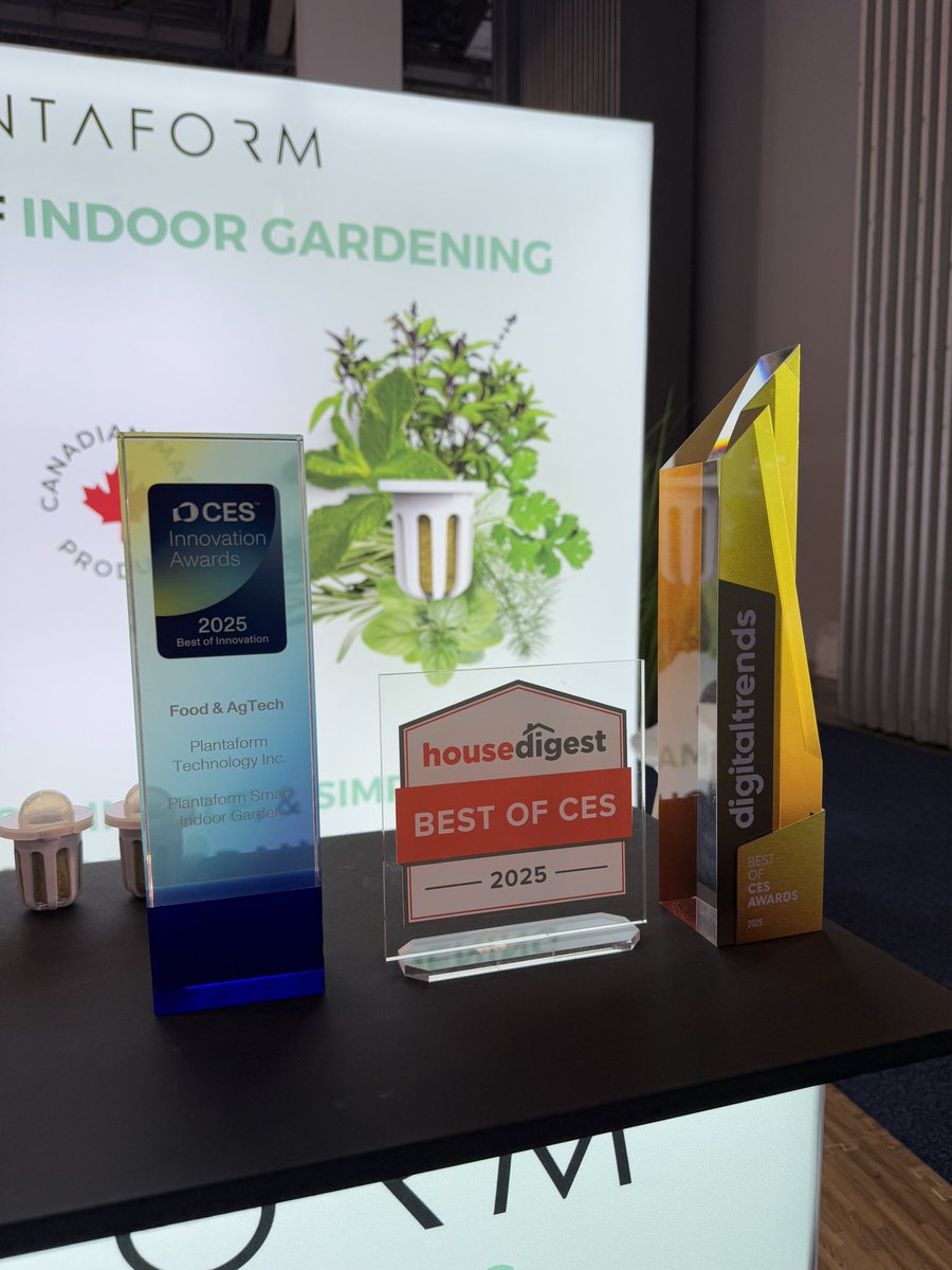 PlantaformCA's tweet photo. That's a wrap on #CES2025 !   

We left CES with 3 awards 🙏 
🏆 CES Innovation Awards, Best of Innovation @CES 
🏆 @DigitalTrends Best of Show  
🏆 @housedigest Best of CES 2025! 

See our blog for more! ⬇️

https://t.co/ckMZk2ZjoU

#CES #Tech #Innovation https://t.co/QiOFL9YFwc