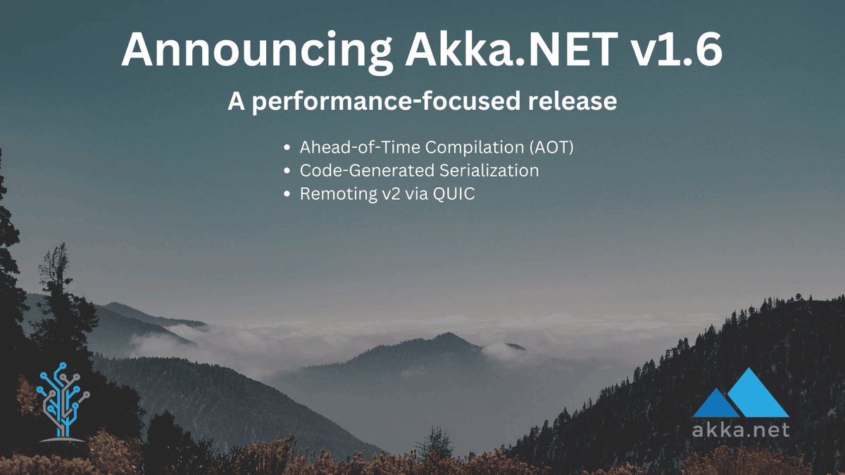 Announcing <a href="/AkkaDotNET/">Akka.NET</a> v1.6 - a performance-focused release. 

- AOT
- Code-Generated Serialization
- Remoting v2 via QUIC

Our goal is to allow Akka .NET to run anywhere with maximum performance.