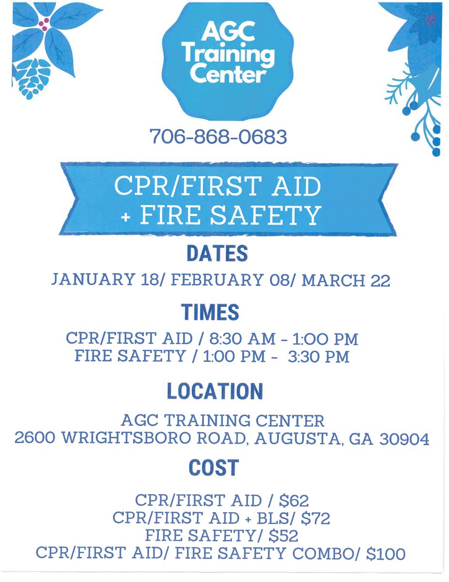 AGCTrainingCtr's tweet photo. New Year new trainings! Call us at 706-868-0683 to register. https://t.co/T2ejhsQPWg
