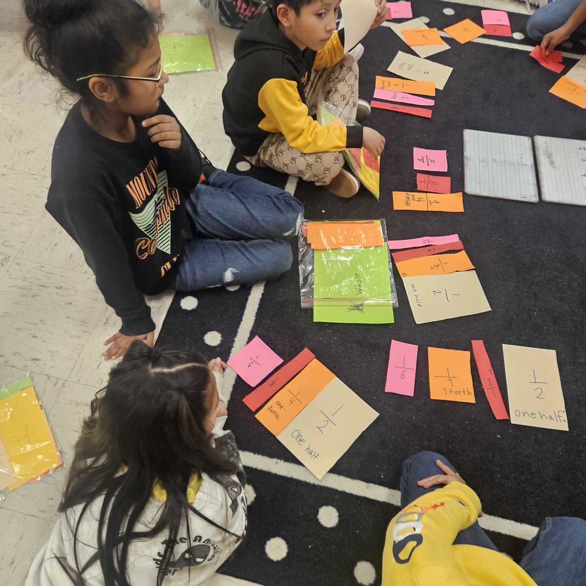 Fraction sets and so many discoveries today in 3rd grade! We love fractions!! #weareachievers
