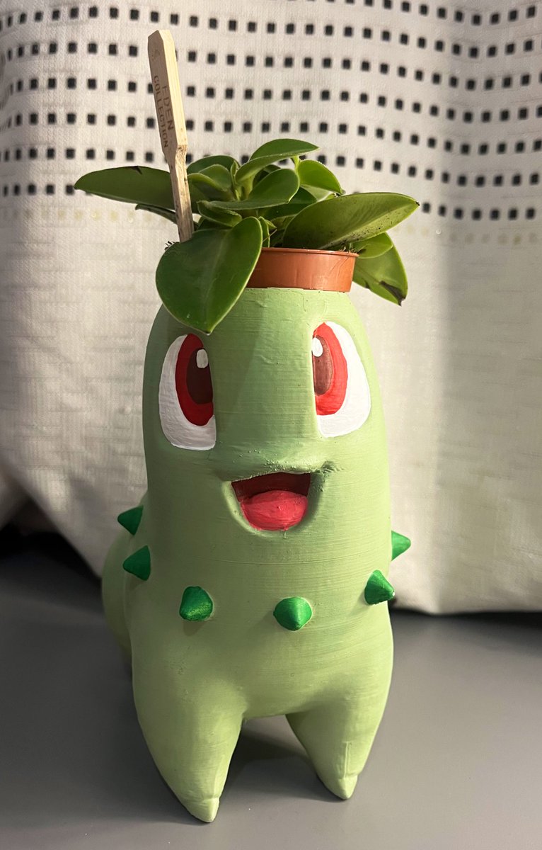 marttitavoice's tweet photo. Lo bonita que es mi maceta hecha por mi cuñado. #Pokemon #chikorita #planta https://t.co/oQFMXuCqAb