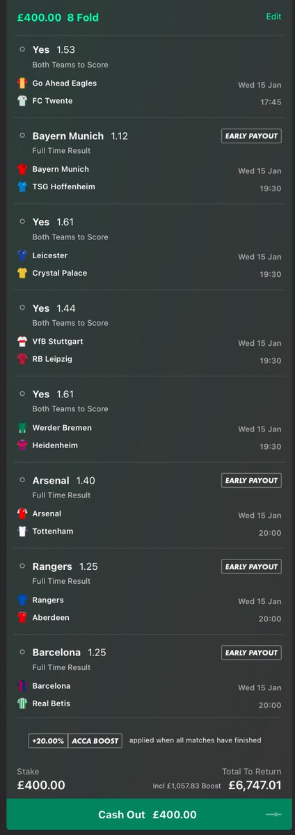 Lemzyy_'s tweet image. WEDNESDAY ACCA ⚽️ 

£25 RETURNS £421 🤑

ODDS: 14.22 📊

IF THIS WINS I’LL GIVEAWAY £1,000 TO ONE PERSON WHO LIKES ❤️ THIS!

(JOIN my Tele channel in the replies for BONUS FREE BETS &amp;amp; GIVEAWAYS ⬇️)