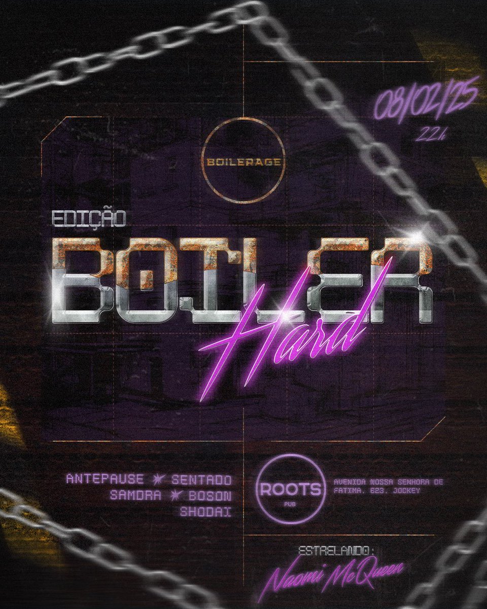 Dia 08/02, sábado, tem #boilerage edição Boiler Hard no Roots! Ingressos disponíveis! Vem curtir muito techno e muita música eletrônica com a gente! Ingressos disponíveis! Ingressos: sympla.com.br/evento/boilera…