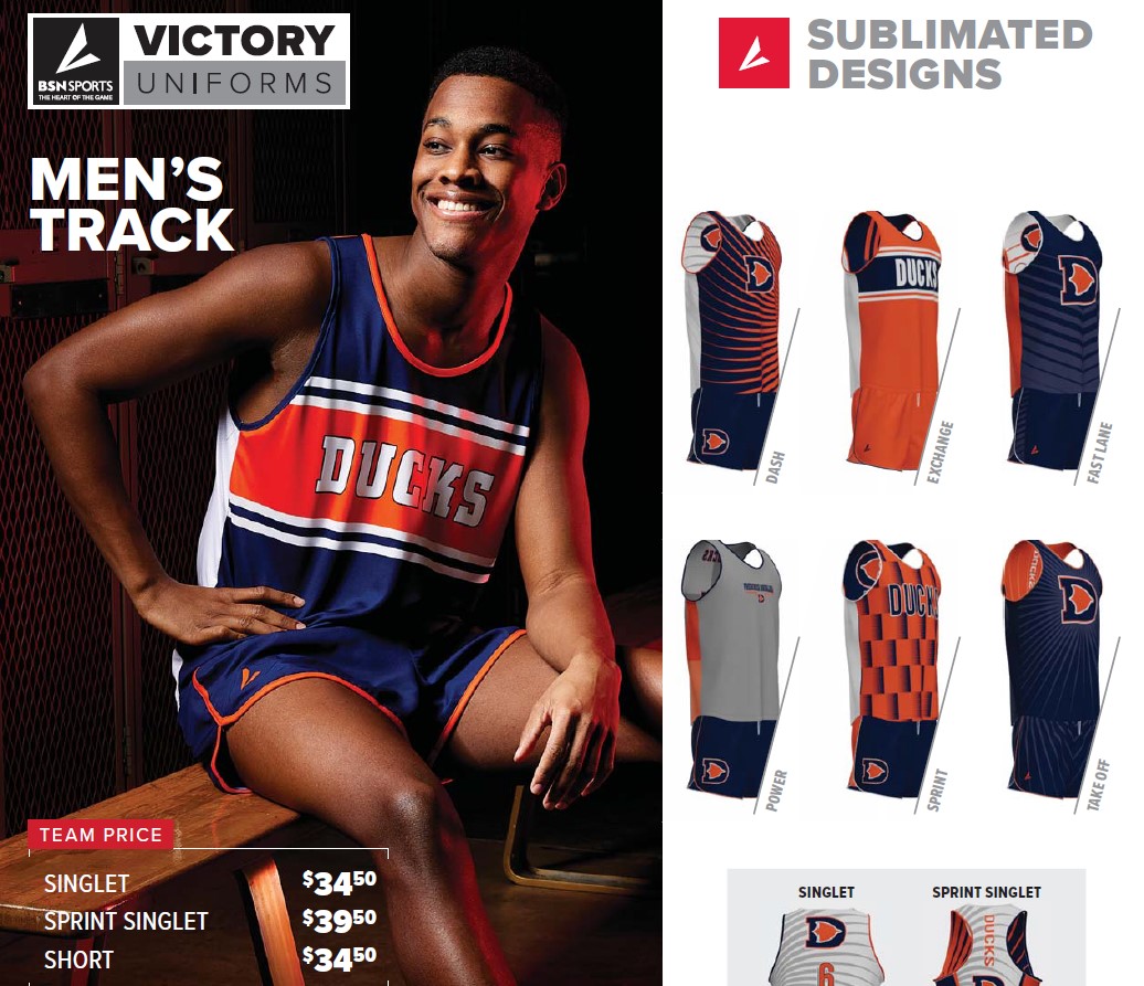NeilGroat_BSN's tweet photo. BSN Victory sublimated, custom track uniform ship in just four weeks! https://t.co/xCbSZzm1te