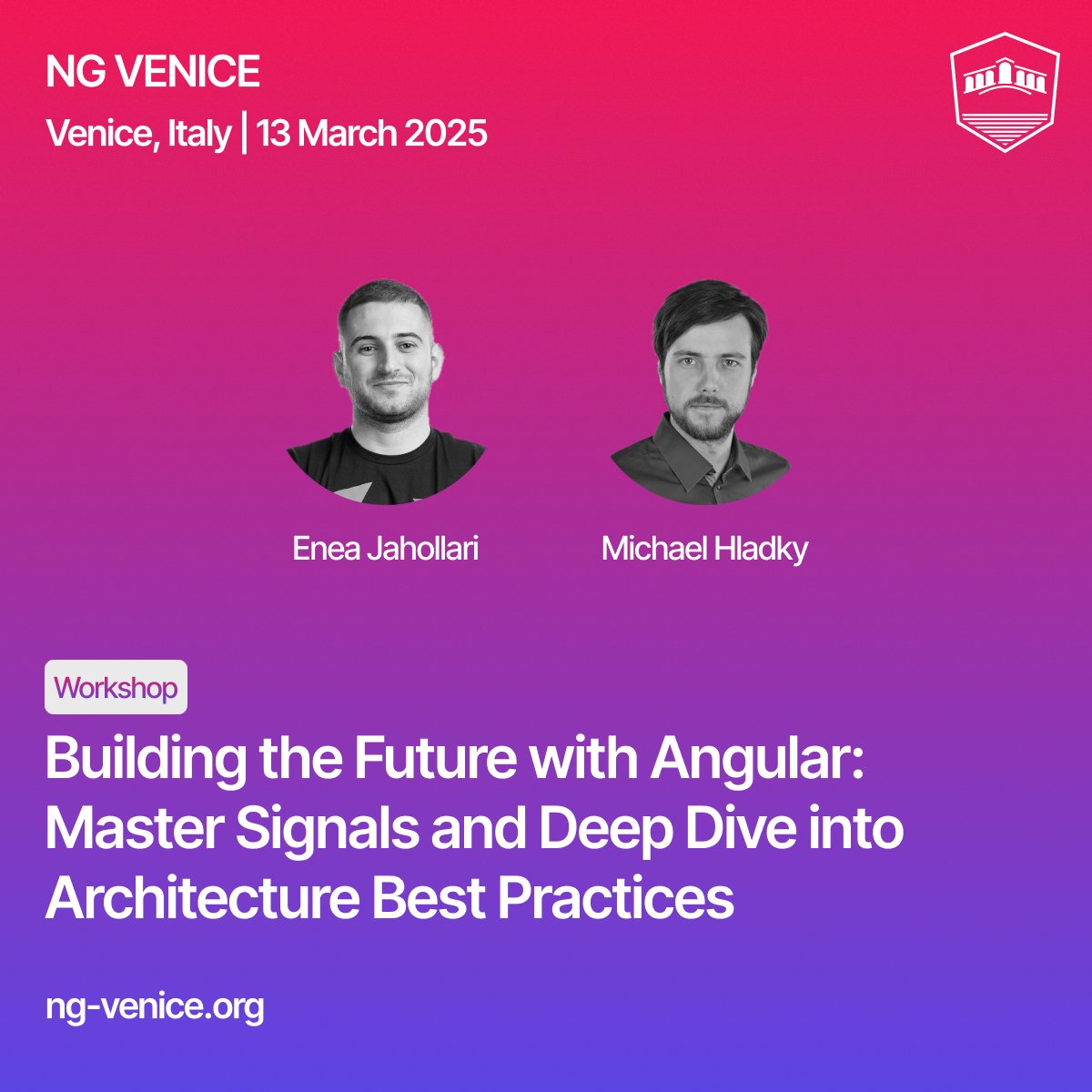 In this Workshop with <a href="/Michael_Hladky/">Michael Hladky</a>  and  <a href="/Enea_Jahollari/">Enea Jahollari 🅰</a>  you will learn:
Deep-dive into Signals, how to author efficient Component going Zoneless, new service injection pattern and much more to Architect workspace like a Pro!
Discount 🎟️ end soon check ti.to/ng-venice/ng-v…
