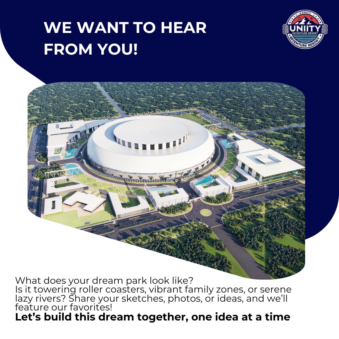 unityAresort's tweet photo. Imagine a world where your dream park becomes a reality! Whether you're envisioning adrenaline-pumping roller coasters that reach for the sky, cozy family zones filled with laughter, or peaceful lazy rivers where you can float and unwind, we want to bring your ideas to life. Dream with us – share your sketches, photos, or even your wildest park concepts, and we’ll feature our favorites! Your creativity has the power to shape this experience, one idea at a time. Let’s build something extraordinary together. 🌟

What’s your dream park made of? Drop your ideas below, and let’s create a magical place that will delight all ages!
.
.
.
#DreamPark #ThemeParkMagic #RollerCoasters #FamilyFun #LazyRiver #CreativeDreams #ParkDesign #AdventureAwaits #CommunityIdeas #BuildTogether