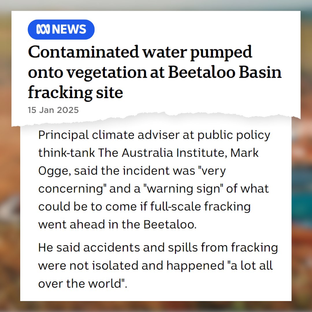 "There's only a few wells that have been fracked in the Beetaloo so far and they're already having these kind of contaminations.

They're proposing tens of thousands of wells, so this is a very, very bad sign."

- <a href="/MarkOgge/">Mark Ogge</a>, Principal Advisor #auspol #climate