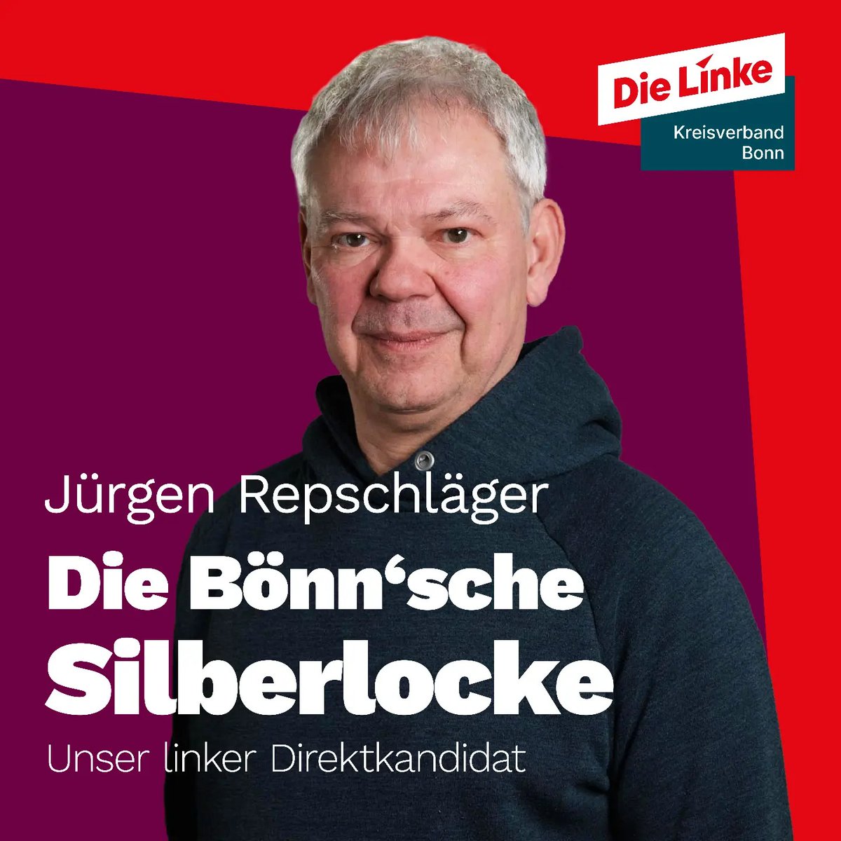 Unsere Bönn'sche Silberlocke!  Oder auch: Unser linker Direktkandidat für Bonn für die kommende Bundestagswahl: Jürgen Repschläger ("Repi").

Aufgepasst! Repi stellt sich auch per Video bei euch vor, und zwar auf Instagram!
instagram.com/p/DE0Iv3IOm_e/

#linksfraktionBonn