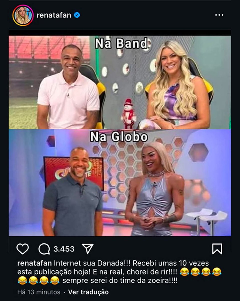 Renata Fan, apresentadora do Jogo Aberto, da Band, em seu Instagram. 

📷: Divulgação