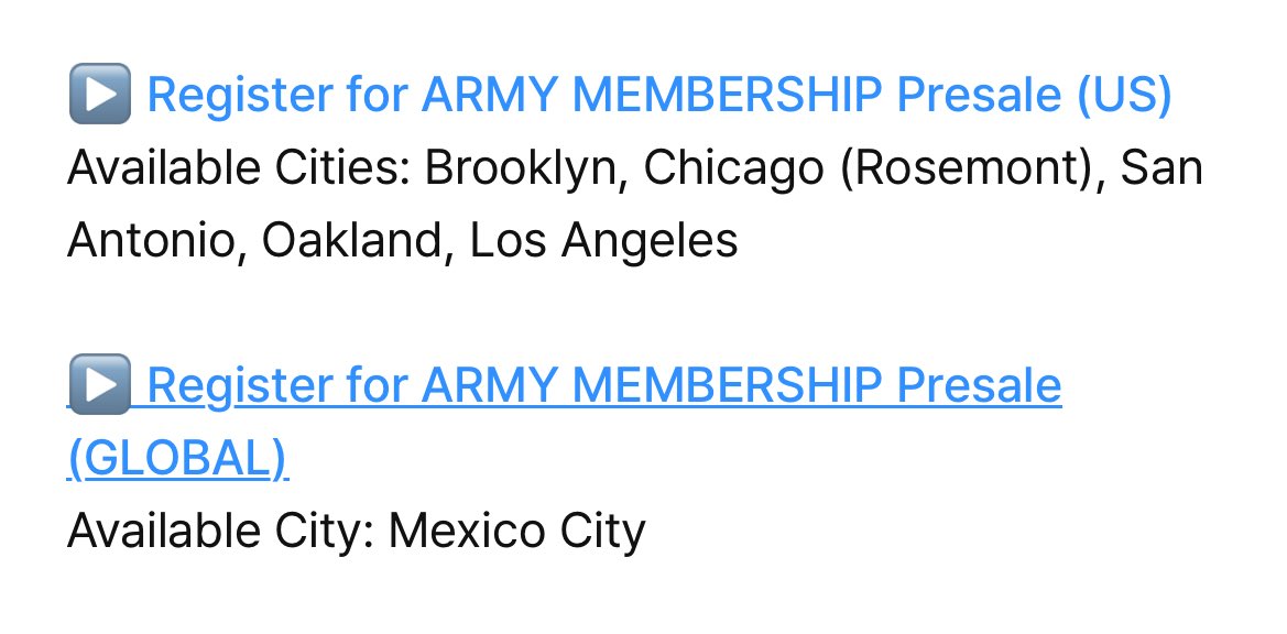 jhopewaist's tweet photo. 🚨GLOBAL ARMY MEMBERSHIP is only available for Mexico City. If you want to register for the other cities you need to have US ARMY MEMBERSHIP https://t.co/ogtHPx5tgX
