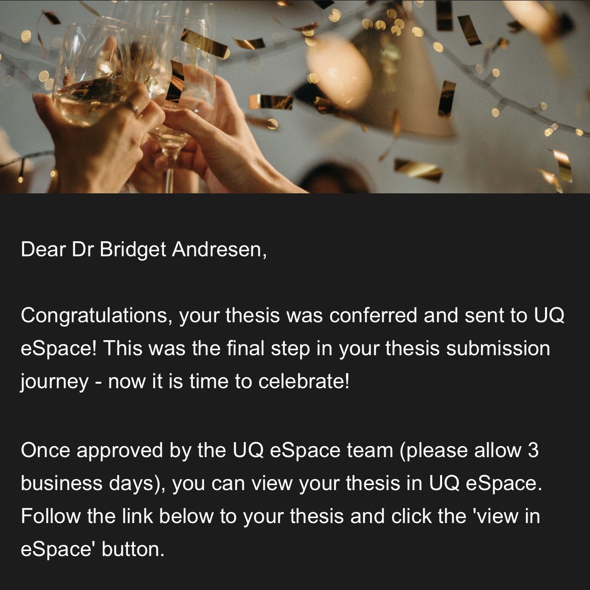 Best start to the day - my PhD has been conferred! Dr. Bridget is officially here 👩‍🎓🥳