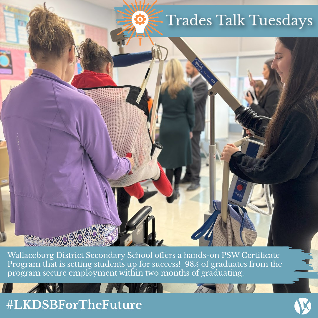 It's Tuesday -- let's talk trades! 💡

WDSS Personal Support Worker Program provides hands-on healthcare experience, setting it's graduates up for success! 

 For more information, please visit: lkdsb.net/o/wdss/page/ps… 

#LKDSBForTheFuture #LKDSBProud #Wallaceburg #CKONT