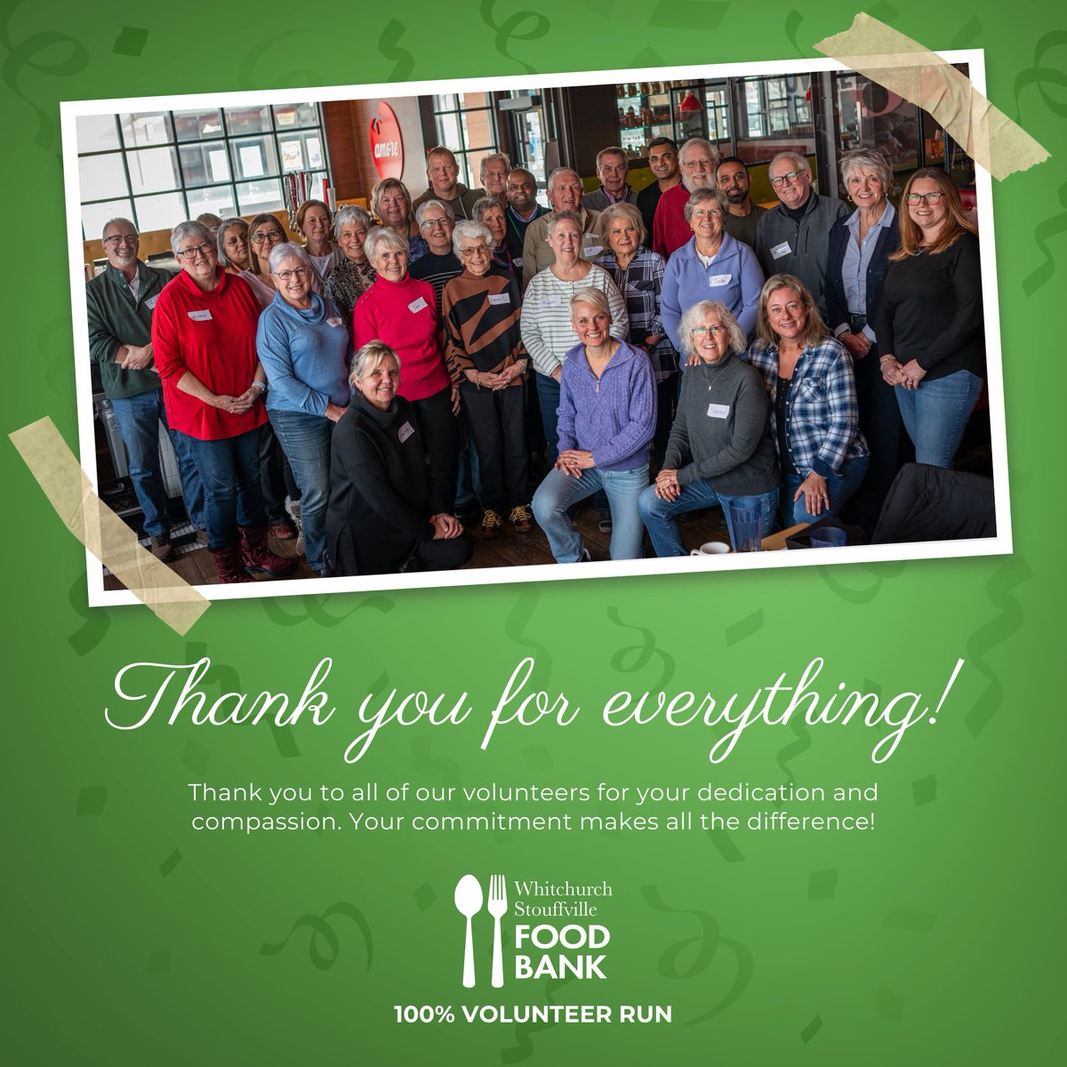 FoodWs's tweet photo. Every person who works at the Whitchurch Stouffville Food Bank is a volunteer, and today we celebrated them with a special lunch at East Side Mario's.

Thank you all for your compassion and dedication to our mission—you make our work possible!

#Volunteers #ForStouffville #FeedWS https://t.co/rF2Qz75XT1