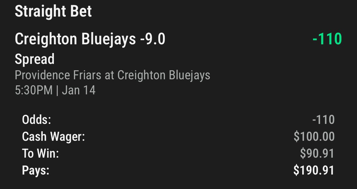 SportBettors's tweet photo. ONE BET 

CREIGHTON BLUEJAYS -9

Bet slip ⬇️ https://t.co/q1LzI3sKN4