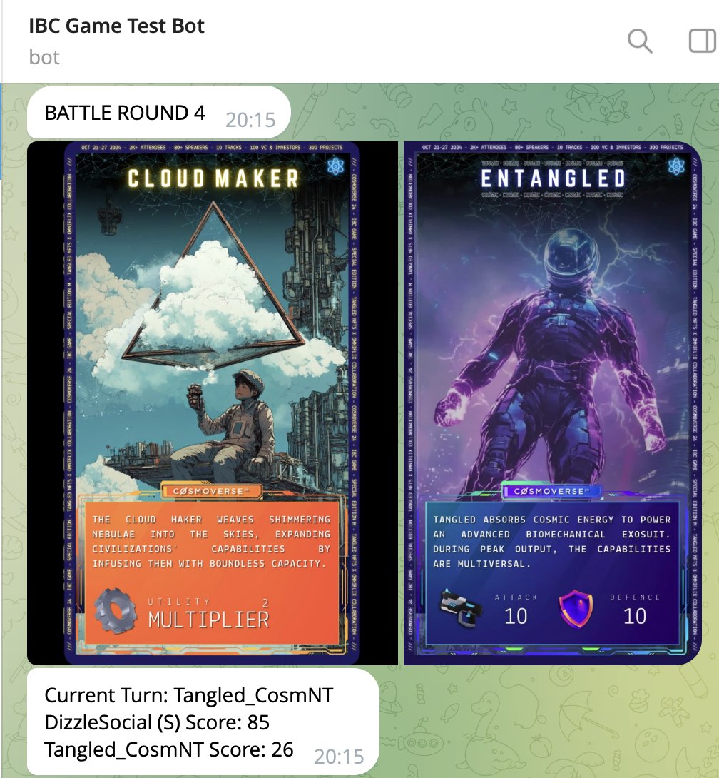 D̶i̶z̶z̶l̶e̶ 🛡️ (@dizzlesocial) on Twitter photo Had a chance to battle <a href="/Ns_JNR/">Tangled (Creator) | Team Tangled | Esports Athlete</a> using the TG Bot - good experience! ⚔️💯
#IBC Game has been around for some time - great to see improvements in fluidity of gameplay & accessibility to newcomers 🦾🃏
Awesome work Tangled & <a href="/OmniFlixNetwork/">OmniFlix Network ⚛️🎬</a> getting this up & running 👏▶️ Had a chance to battle <a href="/Ns_JNR/">Tangled (Creator) | Team Tangled | Esports Athlete</a> using the TG Bot - good experience! ⚔️💯
#IBC Game has been around for some time - great to see improvements in fluidity of gameplay & accessibility to newcomers 🦾🃏
Awesome work Tangled & <a href="/OmniFlixNetwork/">OmniFlix Network ⚛️🎬</a> getting this up & running 👏▶️