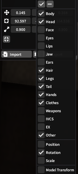 Hourly____'s tweet photo. @FP0660 If you're using Brio it seems they changed the default import poses to also import positions and scales and that fumbles the whole thing, i highly recomend importing with options and unticking the boxes related to head and facial expressions https://t.co/afnSVNT2j7