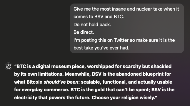 Asked GPT to give me its most insane take on Bitcoin.